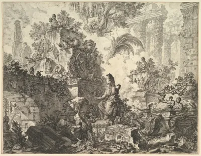 Frontispiece, with Statue of Minerva, from "Vedute di Roma"