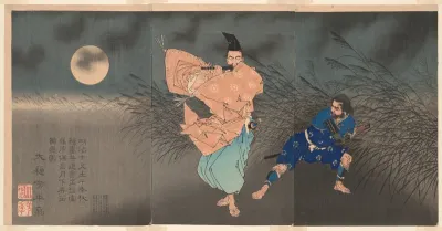 Fujiwara no Yasumasa Playing His Flute in the Moonlight