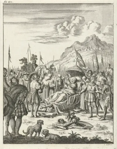 Fulco V, graaf van Anjou en koning van Jeruzalem, sterft liggend op een draagbaar