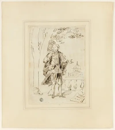 Full Length Portrait of a Man Standing near Balustrade