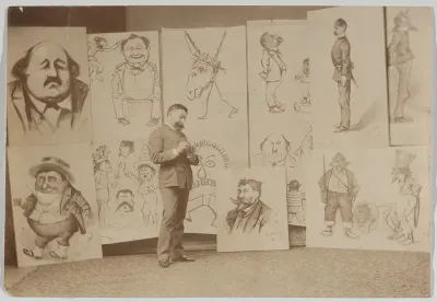 Full-length Portrait of Thomas Nast with a Group of Caricatures