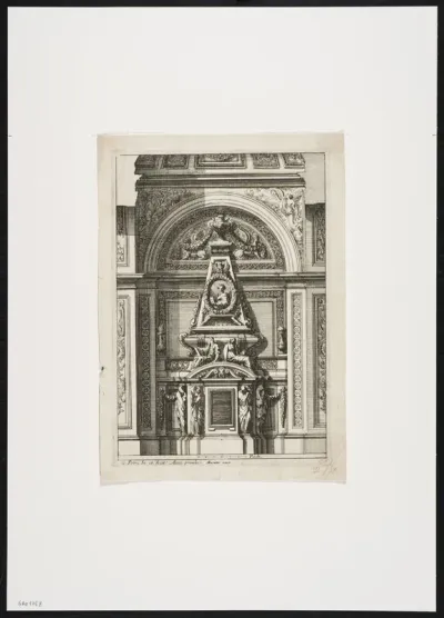 Funeral monument decorated with friezes, saints and mourning figures