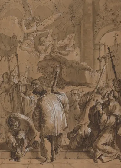Funeral Procession of a Saint with Angels