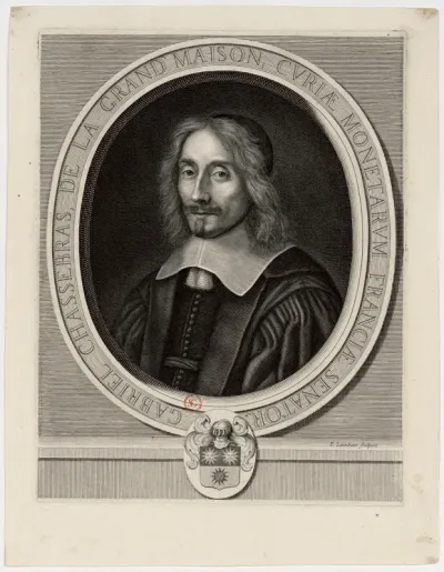 Gabriel Chassebras de la Grand Maison curiae monetarum Franciae senator. P. Lombart sculpsit