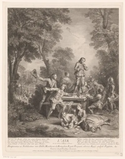 Galant gezelschap aan het vliegeren en bellenblazen: het element lucht
