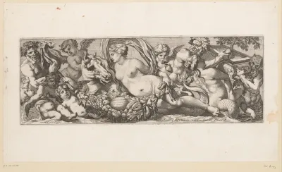 Galatea omringd door saters met fruitguirlande