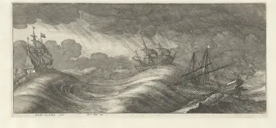 Galei en andere schepen in een zeestorm