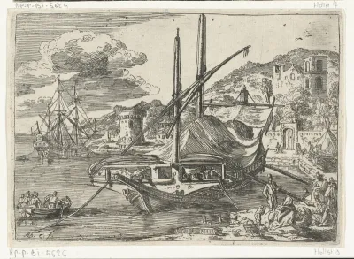 Galei voor anker bij de haven van Messina