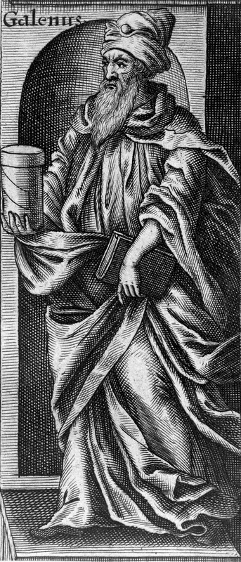 Galen holding a medicine jar and a book