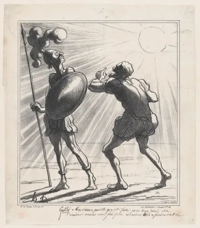 Galileo: You wouldn't be annoyed, my good Joshua, to stop the sun once again for the sake of my show, from 'News of the day,' published in "Le Charivari"