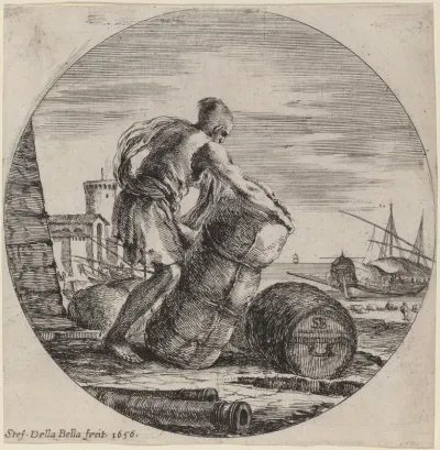 Galley Slave Hauling a Ship's Cargo