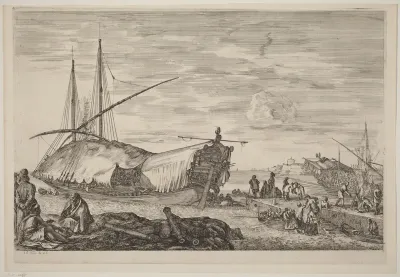 Galley with Deck Covered with Sails