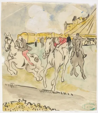 Galloping Riders in Front of a Big Top
