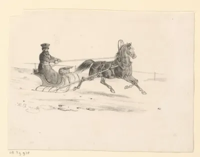 Galoperend paard met slede