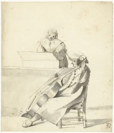 Gambaspeler en een vrouw die een clavichord bespeelt
