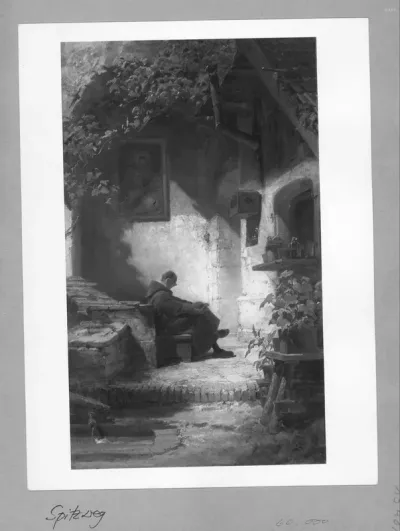 Gardening monk in a small court-yard