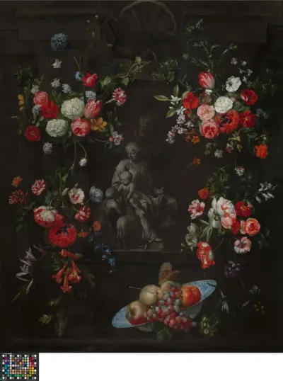 Garland as a frame around The Holy Family