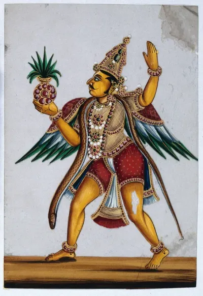 Garuda, Vishnu's vehicle, holding a pot of amrita in his hand