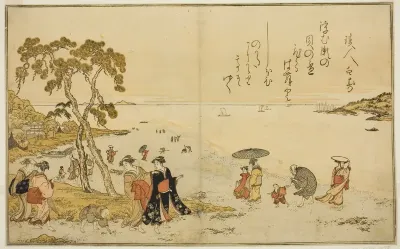 Gathering Shells at Low Tide, from the illustrated book "Gifts from the Ebb Tide (Shiohi no tsuto)"