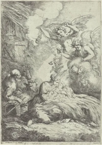 Geboorte van Christus met engelen