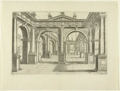 Gebouw met dubbele boog in het midden in Dorische stijl