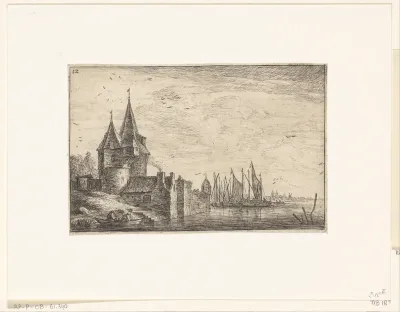 Gebouw met spitse torens aan het water