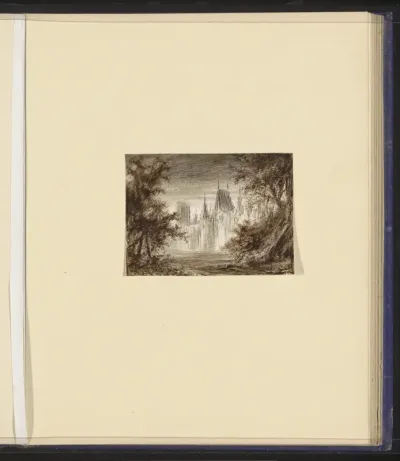 Gebouw met torens bij een bosrand