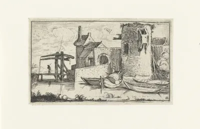 Gebouw met vervallen toren bij een ophaalbrug
