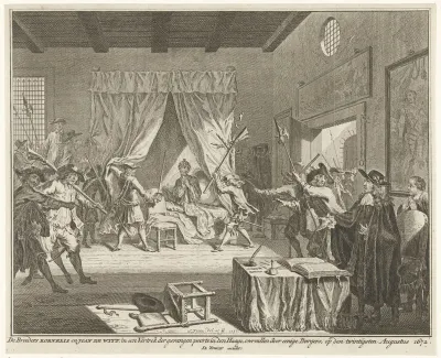 Gebroeders de Witt aangevallen in hun kamer boven de Gevangenpoort, 1672