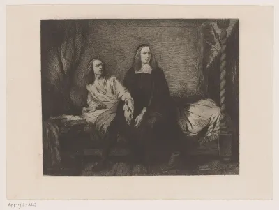 Gebroeders de Witt zittend op een bed in de gevangenpoort