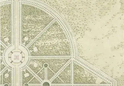 Gedeelte van een plattegrond met tuinaanleg