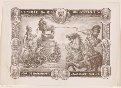 Gedenkplaat 1914-15: Hulde aan de regeering voor de handhaving onzer neutraliteit