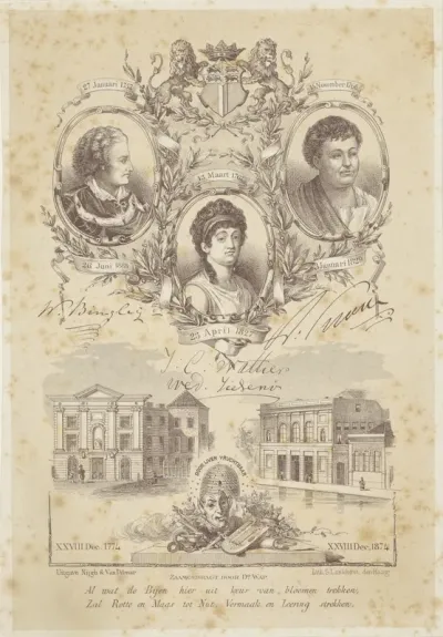 Gedenkplaat bij het 100-jarig bestaan van de Rotterdamse Schouwburg, 1774-1874