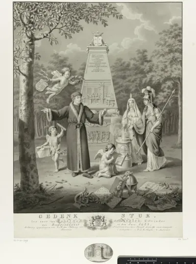 Gedenkzuil bij 400-jarig jubileum uitvinding boekdrukkunst door Coster, 1823