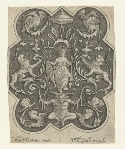 Gehelmde vrouw met schild en speer