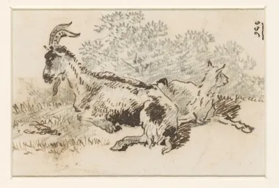 Geit en jong in een landschap