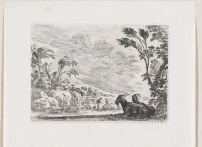 Geiten in een landschap met herders