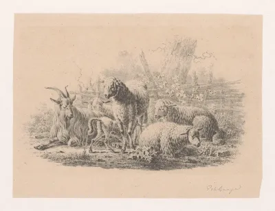 Geitenbok, vijf schapen en een lam