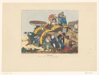 Gekantelde hooiwagen met passagiers