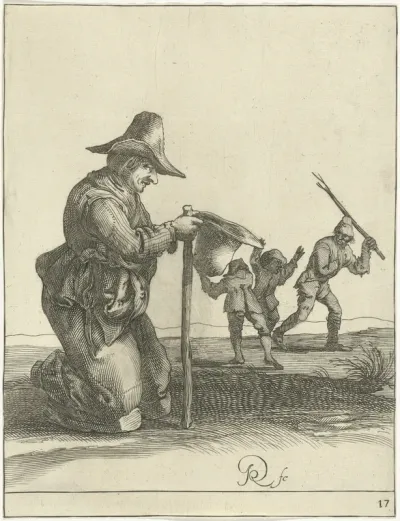 Geknielde bedelaar