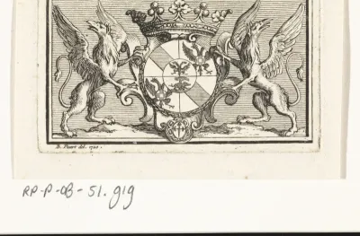 Gekroond wapenschild geflankeerd door griffioenen