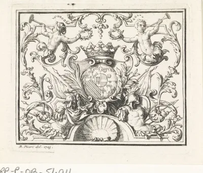 Gekroond wapenschild in ornamentele omlijsting