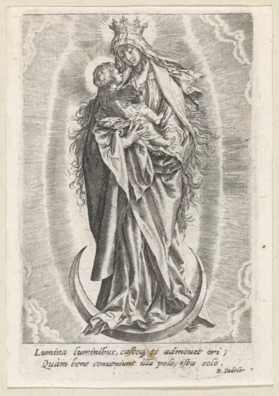 Gekroonde Maria met het Christuskind op de maansikkel