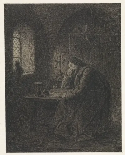 Geleerde in studeervertrek