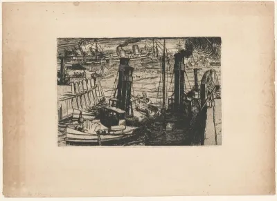 Gemeerde schepen en bootje