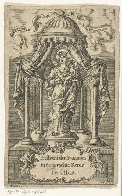 Genadebeeld van Maria met Kind en scepter staand onder baldakijn