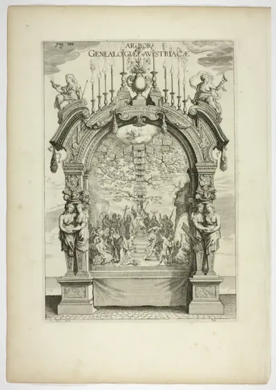 Genealogical Tree of the Austrian Royal Family, plate 32 from Casperius Gevartius, Pompa Introitus Honori Serenissimi Principis Ferdinandi (Triumphal Entry of the Most Serene and Honorable Cardinal-Infante Ferdinand)