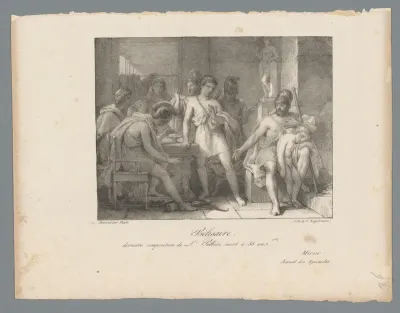 Generaal Belisarius omringd door treurig kijkende mensen