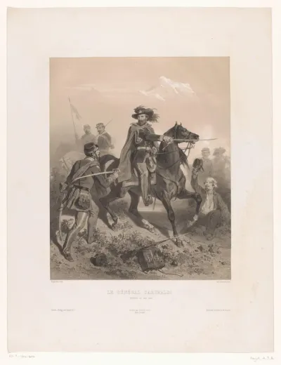 Generaal Giuseppe Garibaldi als aanvoerder in de Slag bij Varese