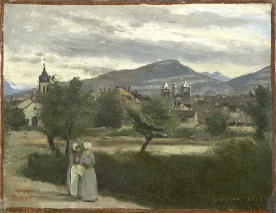 Genève. Vue prise de la campagne, avec le Petit Salève à l'horizon